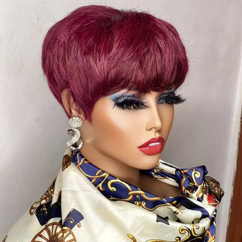 Brown Short Pixie Cut Wig Human Hair For Black Women Nitoostore