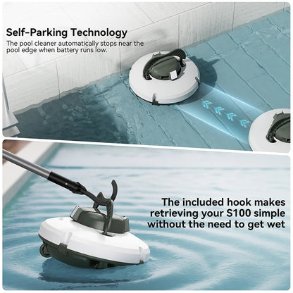 Robotic Pool Cleaner Vacuum IPX8 Waterproof 5200mAh Recharge 130 Mins Self-Parking Swimming Pool Cleaner Nitoostore
