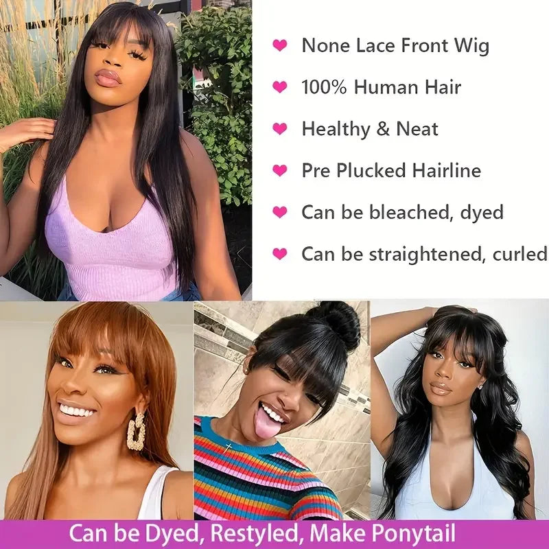 Human Hair Wigs With Bang Full Natural Color Nitoostore