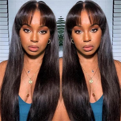 Human Hair Wigs With Bang Full Natural Color Nitoostore