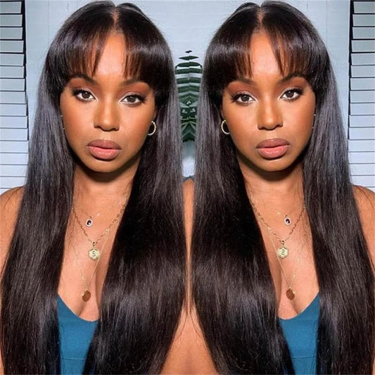 Human Hair Wigs With Bang Full Natural Color Nitoostore