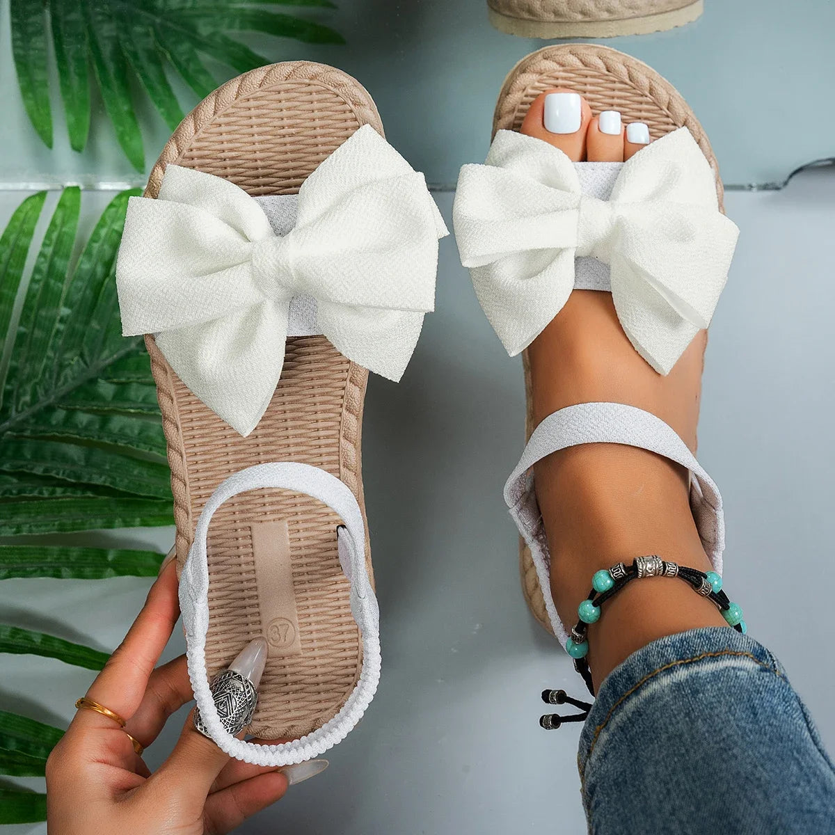 Lightweight Sandals Fashion Beach Casual Slippers Outdoor Bow Tie Flat Shoes Home Slides Women Nitoostore