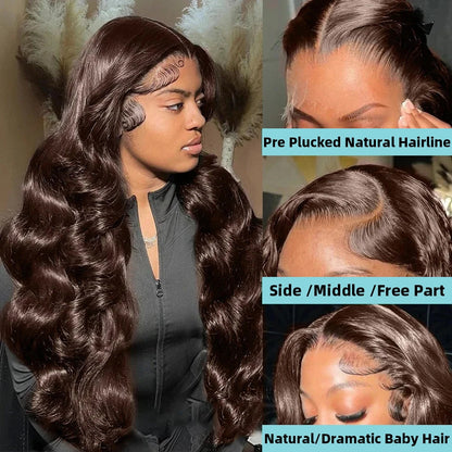 30 36 Inch 250 Density Chocolate Brown Body Wave 13x6 HD Lace Front Human Hair Wigs  Colored 13x4 Nitoostore