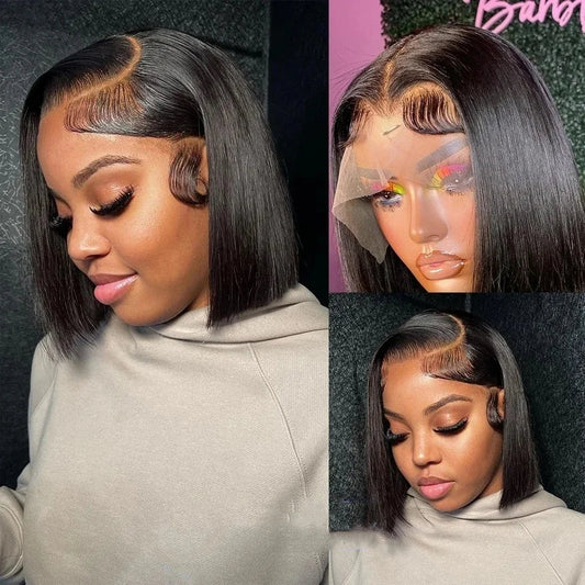 Human Hair 13X4 Lace Front Wig 180% Density Short Straight Frontal Nitoostore