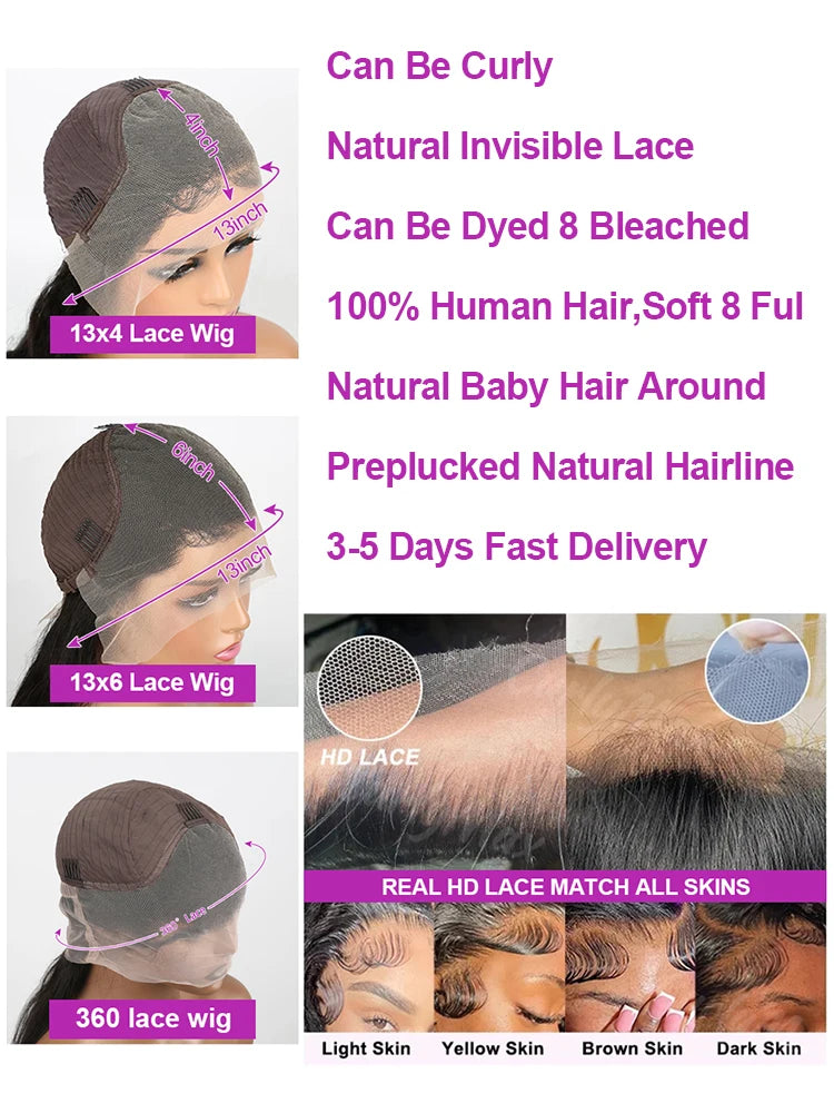 300% High Density Straight Human Hair Wigs 13x6 13x4 HD Lace Front Wig Brazilian 40 46 Inch 360 Full Lace Frontal Human Hair Wig Nitoo Store