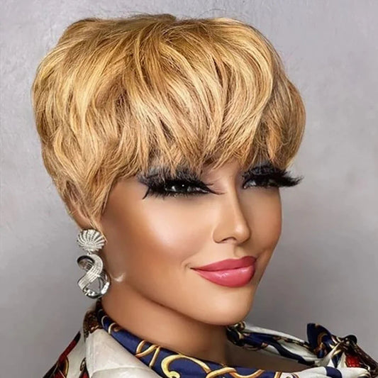 Brown Short Pixie Cut Wig Human Hair For Black Women Nitoostore
