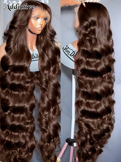 30 36 Inch 250 Density Chocolate Brown Body Wave 13x6 HD Lace Front Human Hair Wigs  Colored 13x4 Nitoostore