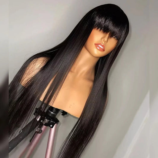 Human Hair Wigs With Bang Full Natural Color Nitoostore