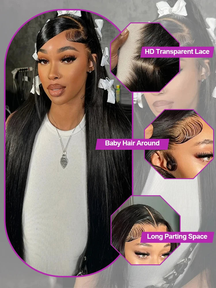 300% High Density Straight Human Hair Wigs 13x6 13x4 HD Lace Front Wig Brazilian 40 46 Inch 360 Full Lace Frontal Human Hair Wig Nitoo Store