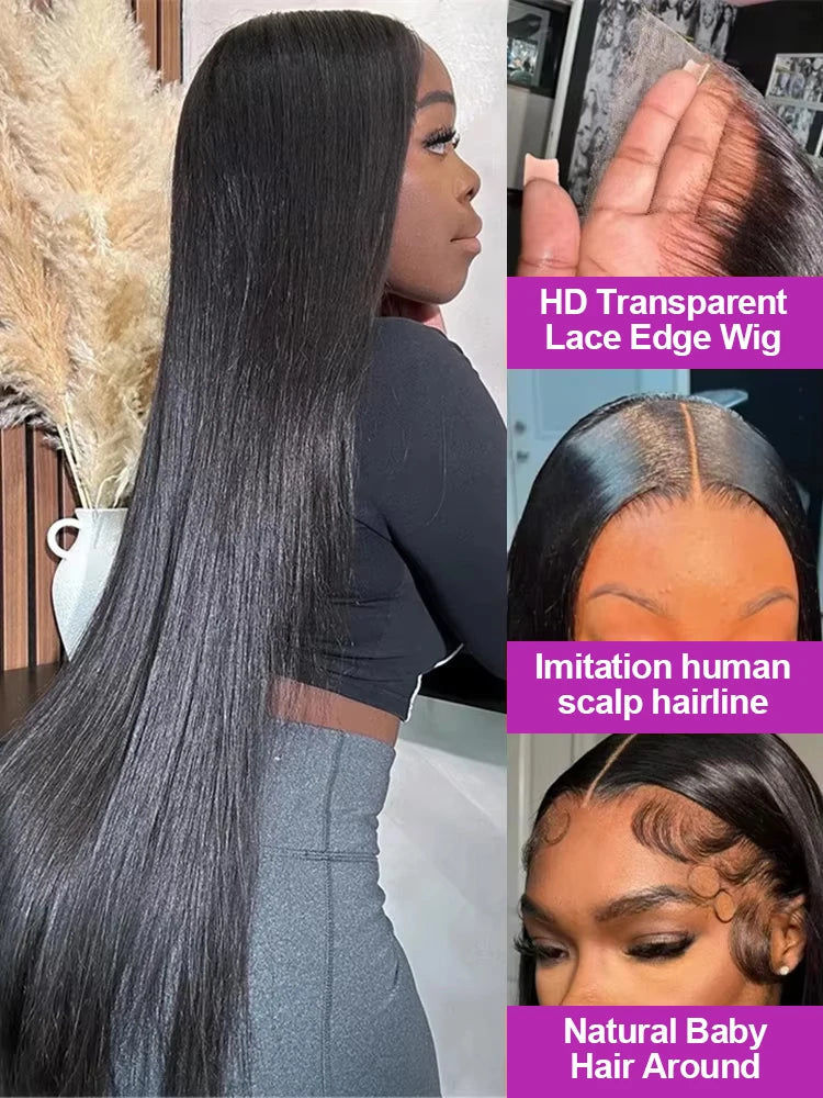 300% High Density Straight Human Hair Wigs 13x6 13x4 HD Lace Front Wig Brazilian 40 46 Inch 360 Full Lace Frontal Human Hair Wig Nitoo Store