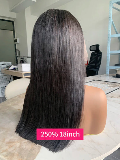 250 Density 100 Human Hair Lace Frontal Wigs Straight Natural Black Nitoostore