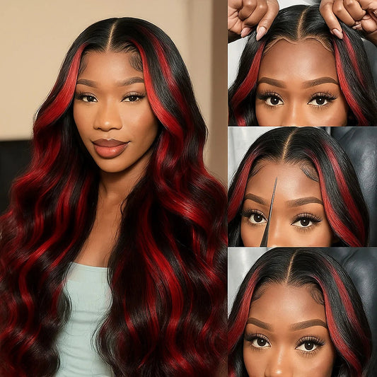 1B/99J Burgundy Highlight 30” Body Wave Wig – Glueless 5x5 Lace, Wear & Go, 100% Brazilian Human Hair Nitoostore