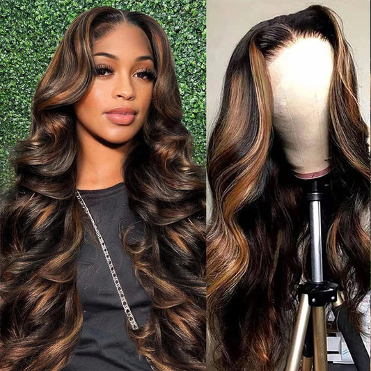 Body Wave Highlight Human Hair 30 Inch 13x4 HD Lace Frontal Wig 180 Density Natural Nitoostore
