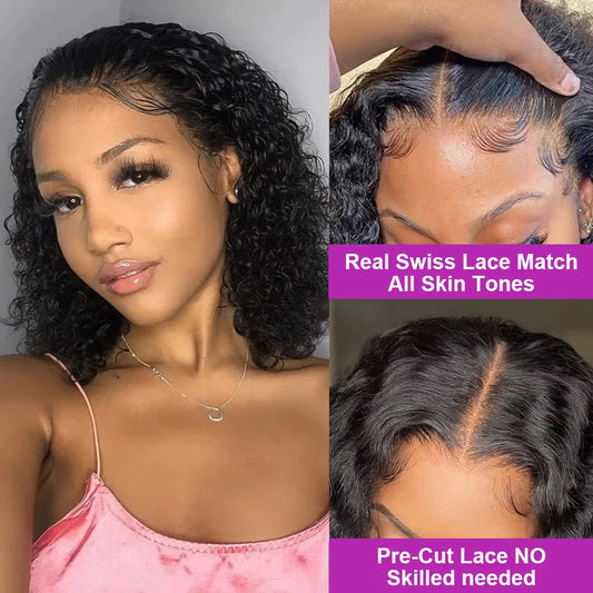 13x4 13x6 Water Wave Bob Lace Wig For Women Curly 7x5 Glueless Human Hair  Cut 250% Nitoostore