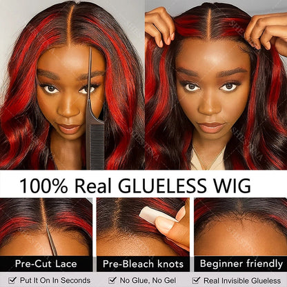 1B/99J Burgundy Highlight 30” Body Wave Wig – Glueless 5x5 Lace, Wear & Go, 100% Brazilian Human Hair Nitoostore