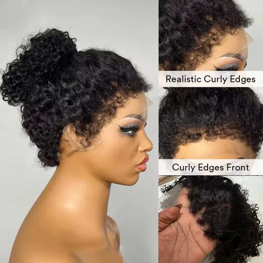 Curly Human Hair Frontal Wig 4C Edges Lace Front Wigs Transparent 4x4 Closure Human Hair Nitoostore