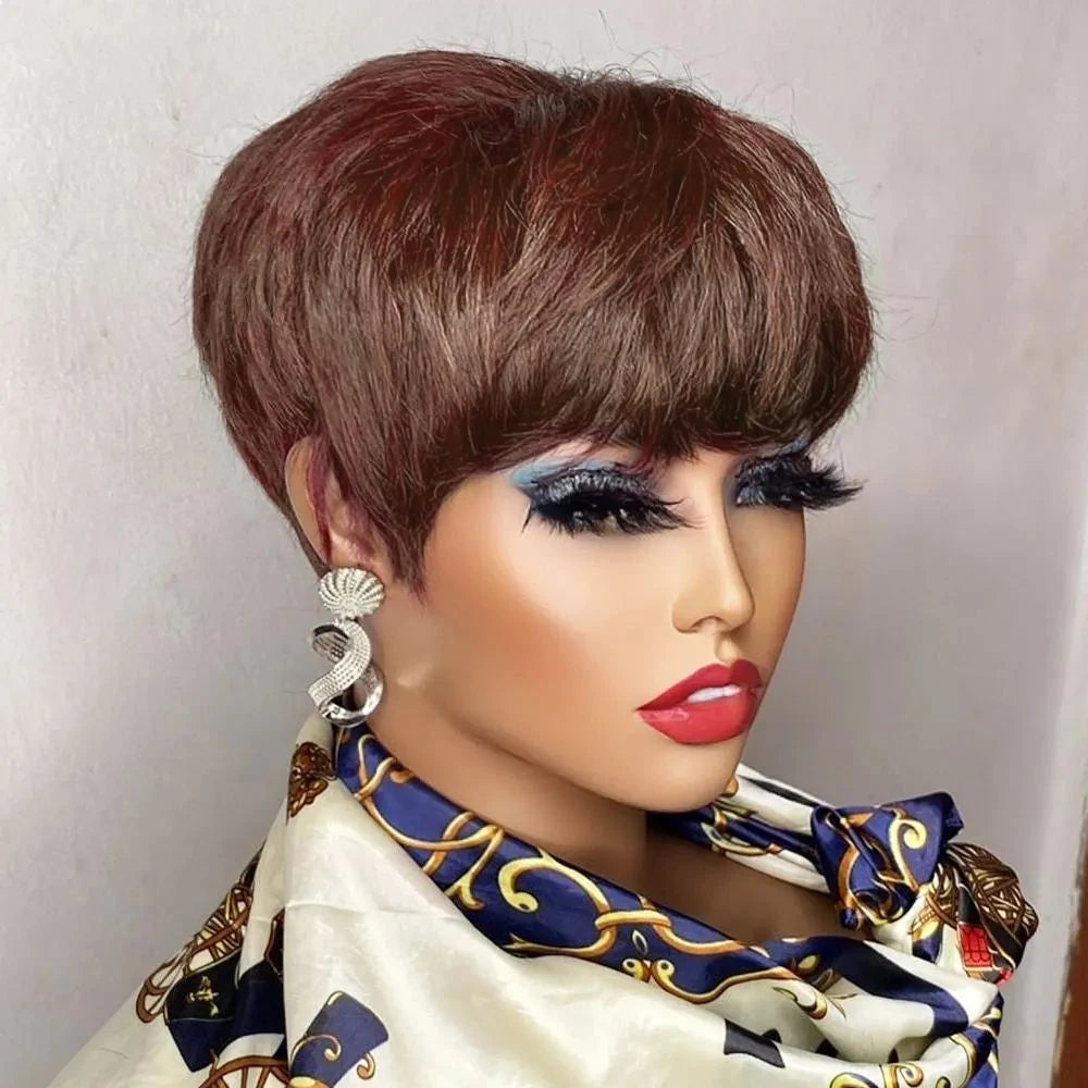 Brown Short Pixie Cut Wig Human Hair For Black Women Nitoostore