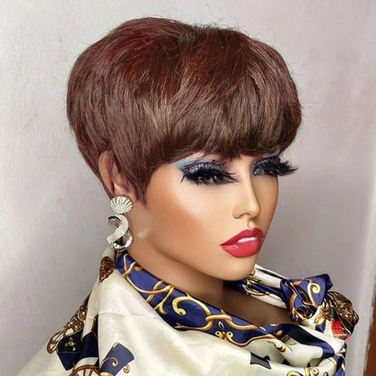 Brown Short Pixie Cut Wig Human Hair For Black Women Nitoostore