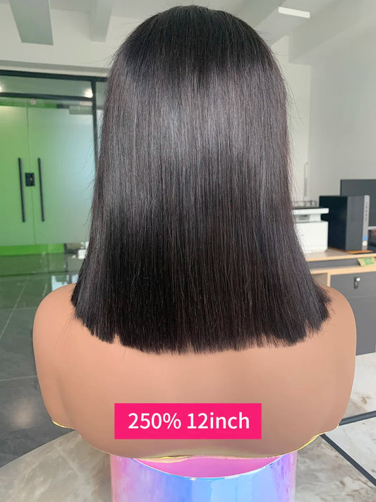 250 Density 100 Human Hair Lace Frontal Wigs Straight Natural Black Nitoostore