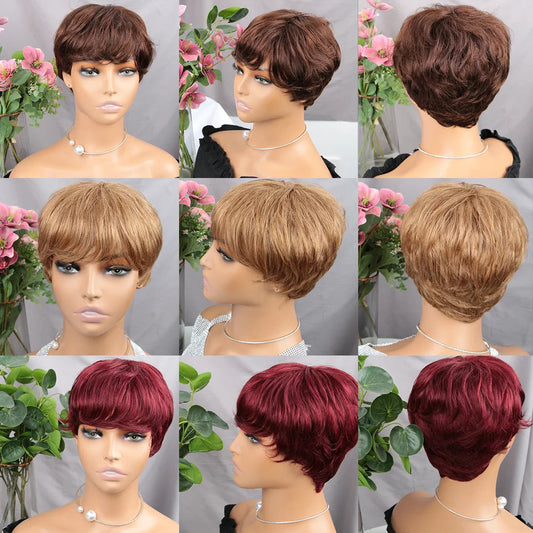 Brown Short Pixie Cut Wig Human Hair For Black Women Nitoostore