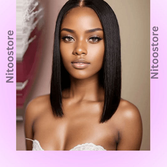 250% Density Straight Wear & Go Bob Wig, 100% Human Hair Nitoo Store