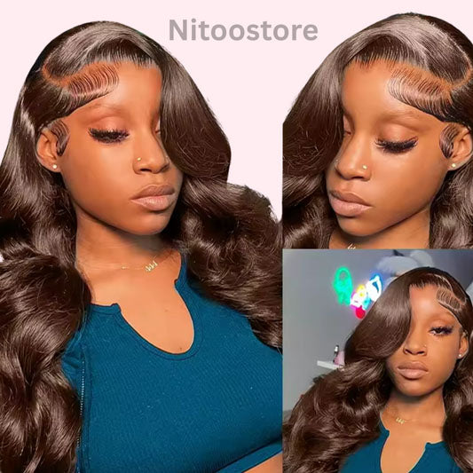 chocolate Brown Body Wave HD Lace Front Wig250% Density Human Hair Nitoostore