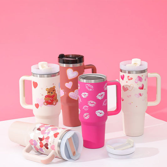 40 Oz Tumbler With Handle Straw Insulated, Stainless Steel Spill Proof Vacuum Coffee Cup Tumbler With Lid Tapered Mug Gifts For Valentine Lover Suitable For Car Gym Office Travel My Store