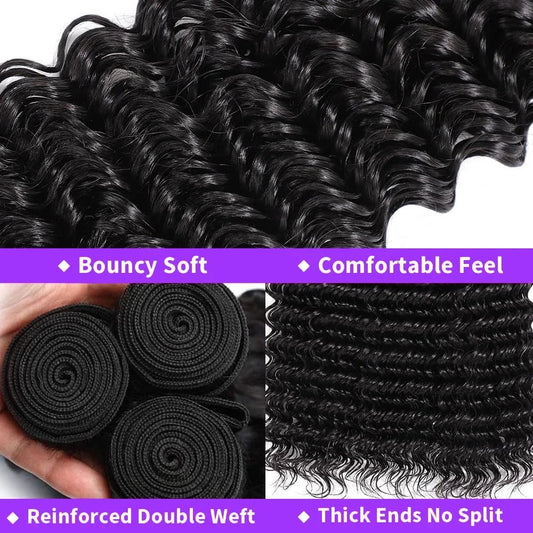 Curly Bundles With Closure – Wet & Wavy Virgin Loose Deep Wave, 100% Human - Nitoo Store