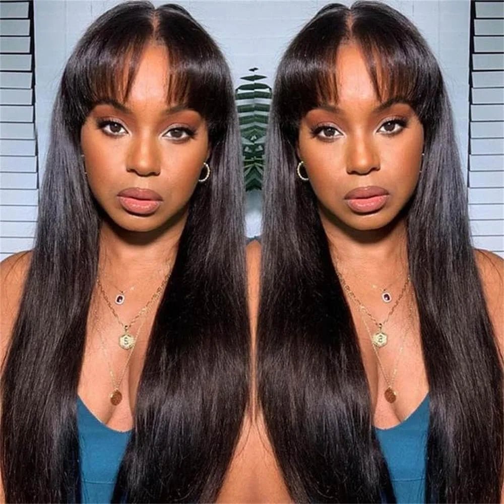 Human Hair Wigs With Bang, Full Natural Color, - Nitoo Store