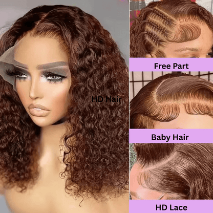 Medium Brown 4 Deep Wave Bob Wig - Nitoo Store