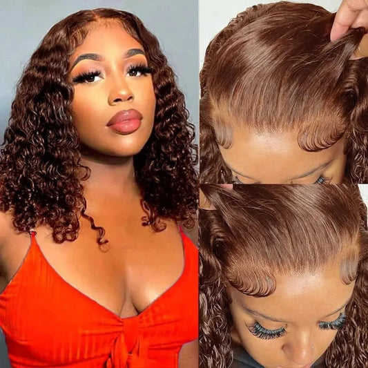 Medium Brown 4 Deep Wave Bob Wig - Nitoo Store