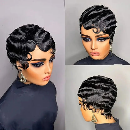 Women's Ocean Wave Wig, Pixie Cut, Natural Hair, Brown, Natural Color - Nitoo Store