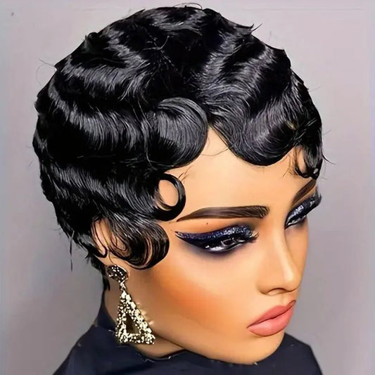 Women's Ocean Wave Wig, Pixie Cut, Natural Hair, Brown, Natural Color - Nitoo Store